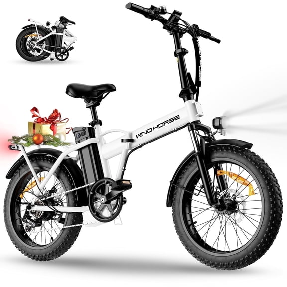 WINDHORSE 20" Foldable Electric Bike for Adults, High Speed 720W Motor 20mph 48V Removable Battery 40-70miles Range, Fat Tire E-Bike with Rear Rack
