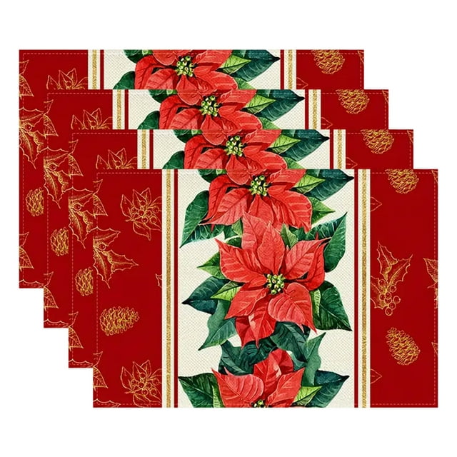 Christmas Placemat Set 4-Pack Holiday Table Mat for Dining Room or Living Room Decor with Festive Design