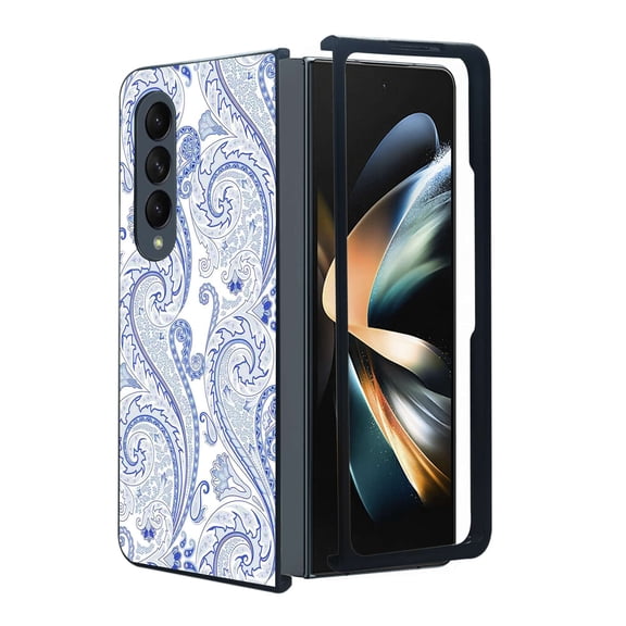 ANJ  Protective Snap-On Design Printed Case Compatible with Samsung Galaxy Z Fold 4 - Porcelain Pattern