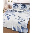 thumbnail image 3 of Quilts Twin-XL Size Bedding Set, Blue Floral Art Lightweight Quilted Comforter, Watercolor Botanical Spring Flowers Soft Reversible Bedspread Coverlet with Pillow Covers for All Season, 68" x 98", 3 of 7