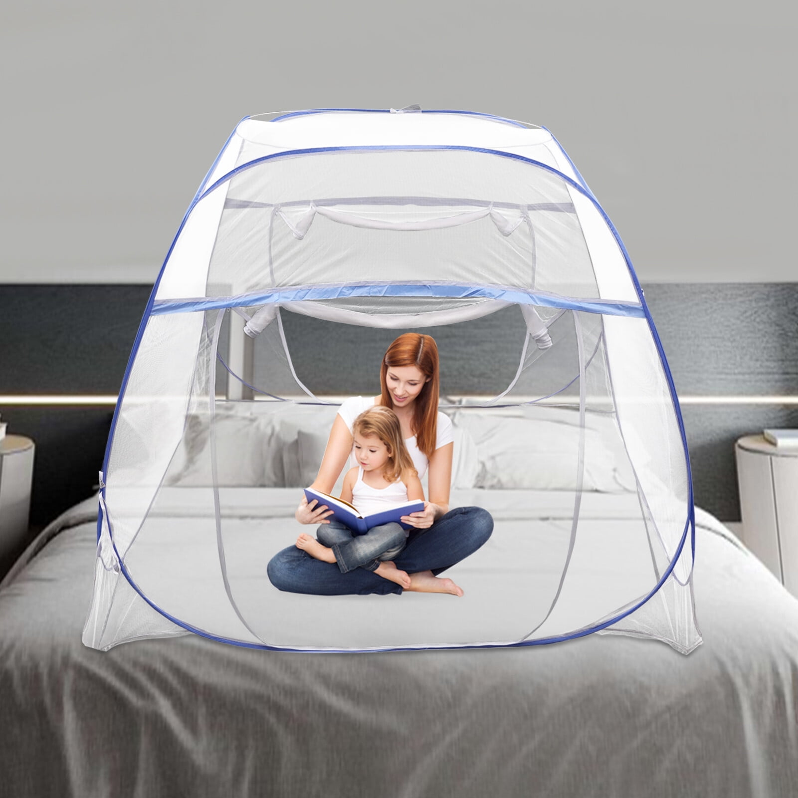 Pop-Up Mosquito Net Tent Folding Bed Canopy for 1.8m Large Bed, Triple Door & Double Zip