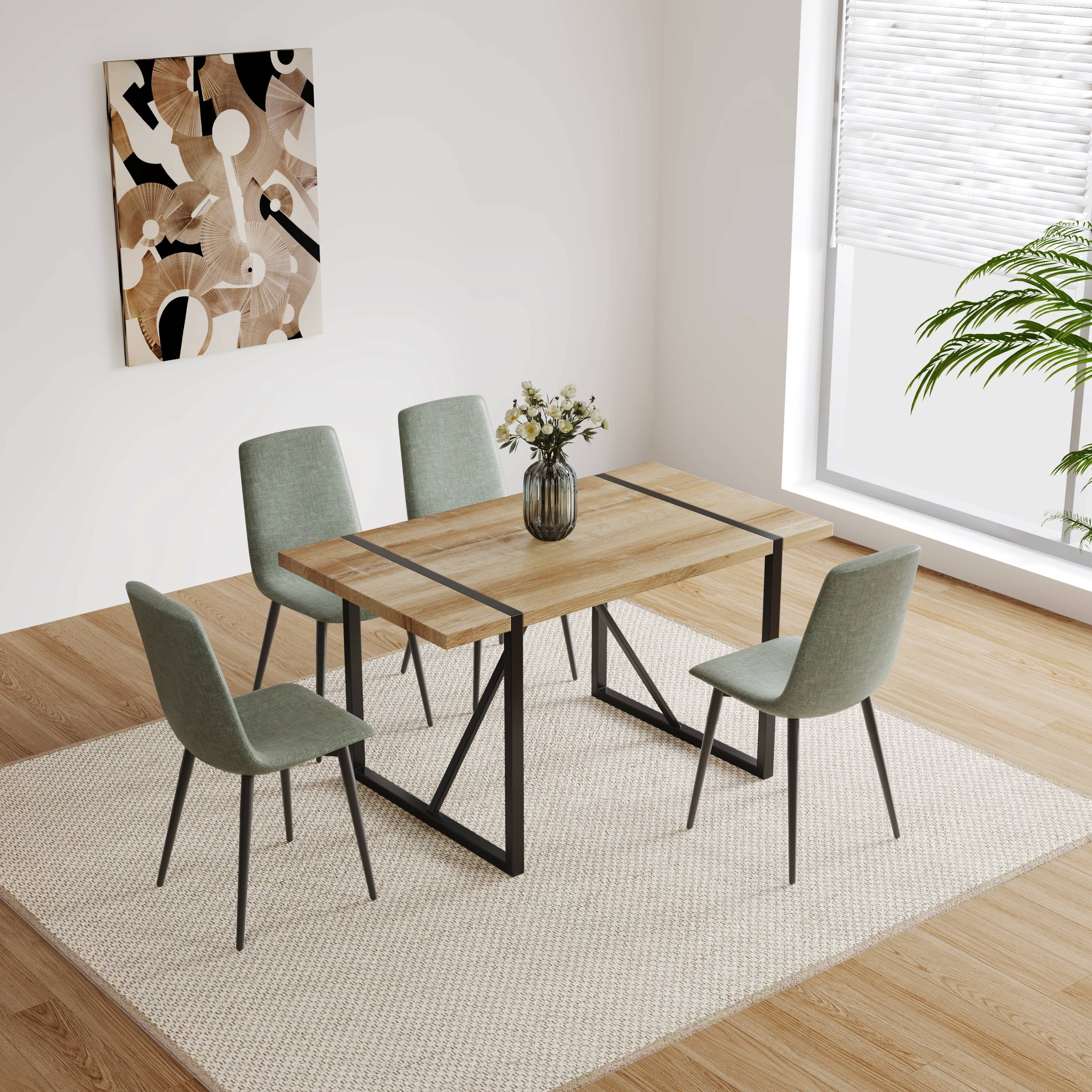 55" Dining Table For 4-6 Person, With 1.5" Thick Engineered Wood Tabletop and Black Metal Legs
