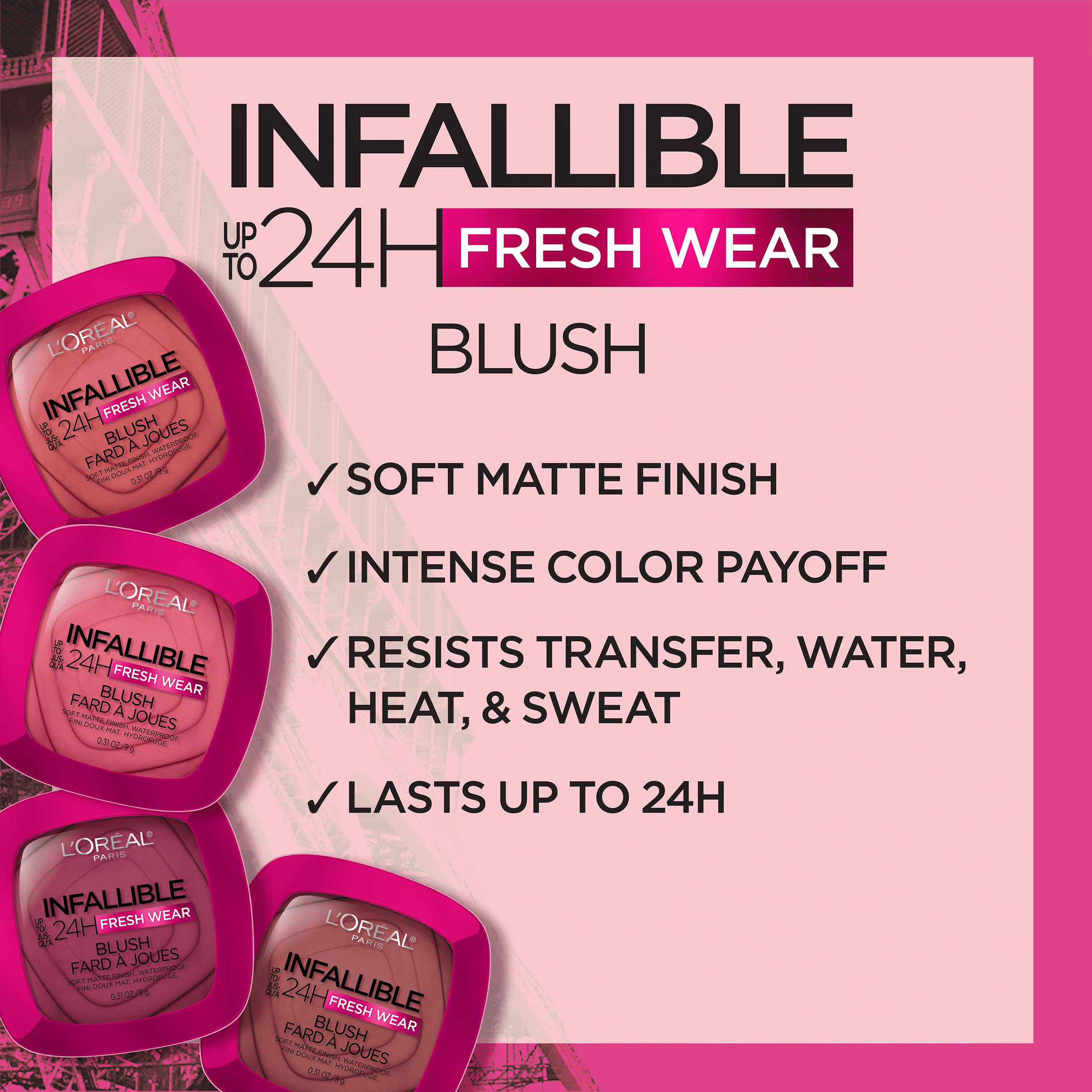 L'Oreal Paris Infallible Up to 24H Fresh Wear Soft Matte Blush, Legendary Berry, 1 kit