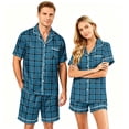 thumbnail image 2 of Leidass Womens Plaid Stripe Pajama Set Short Sleeve Button Front Sleepwear Loungewear Set with Shorts Relaxed Fit Two Piece Gray L, 2 of 5