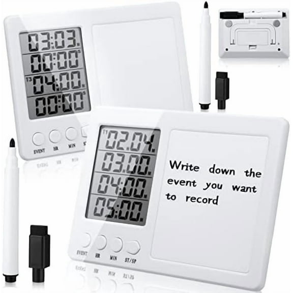 2 Pcs Digital Kitchen Timer Four Event Kitchen Timer with Whiteboard Function Smart for Cooking Learning Task Project