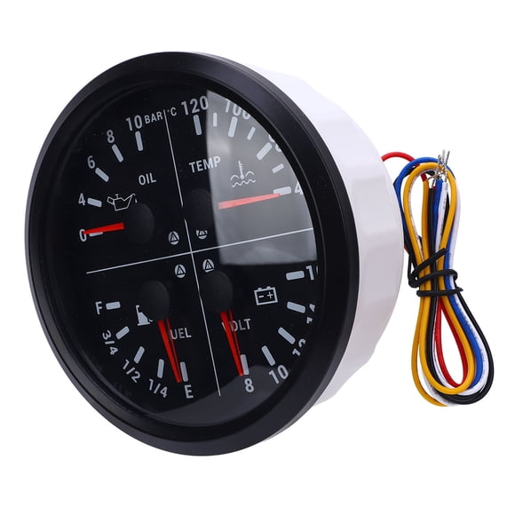 Digital Fuel Level Oil Pressure Water Temp Voltmeter 4 in 1 Fuel Level Gauge Oil Pressure Gauge Water Temp Gauge Voltmeter to 10bar 40 to 120 degrees Celsius 8 to 16V for RV Yacht