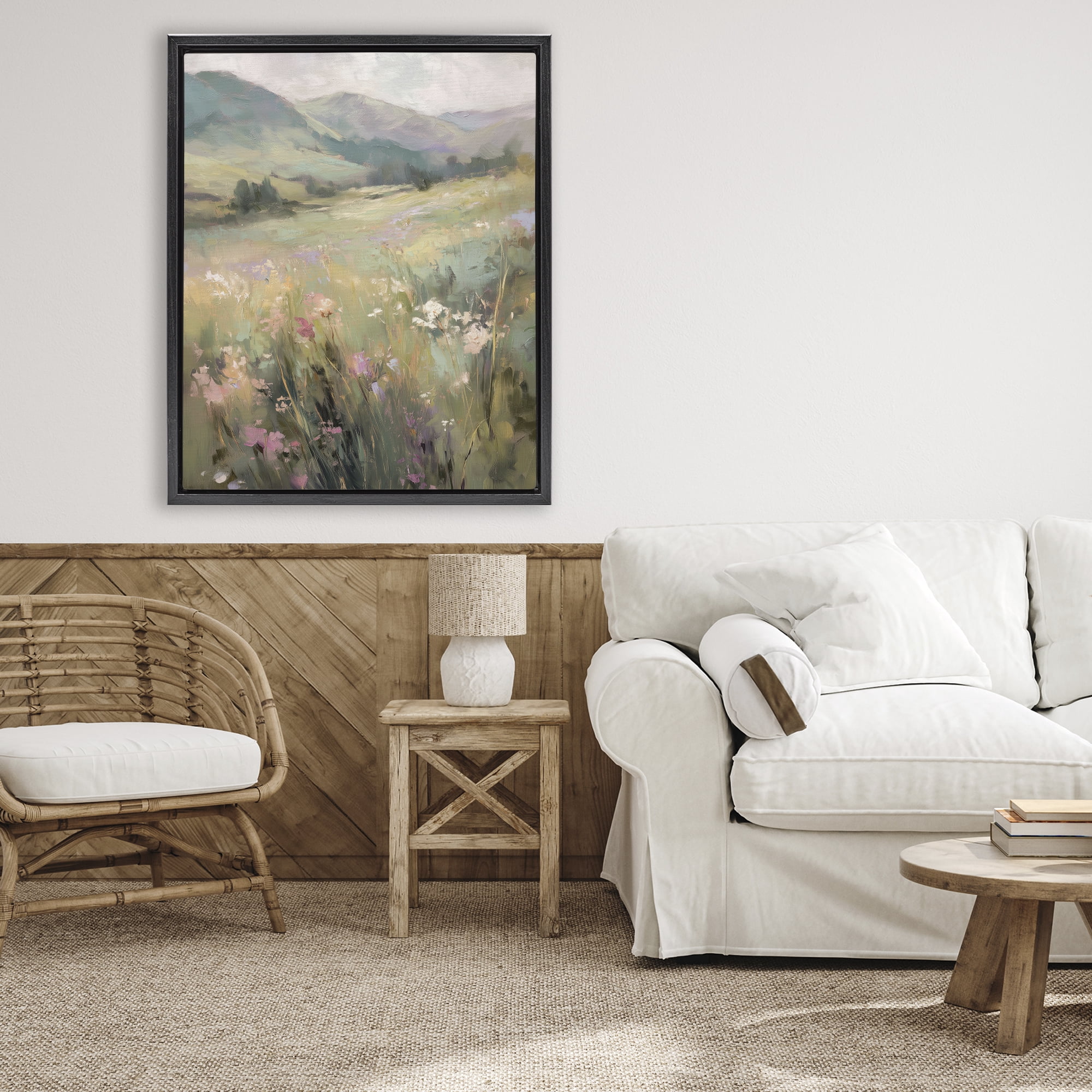 Stupell Industries Sunlit Meadows Landscape Black Framed Floater Canvas Wall Art, design by Svetlana Aleynikova
