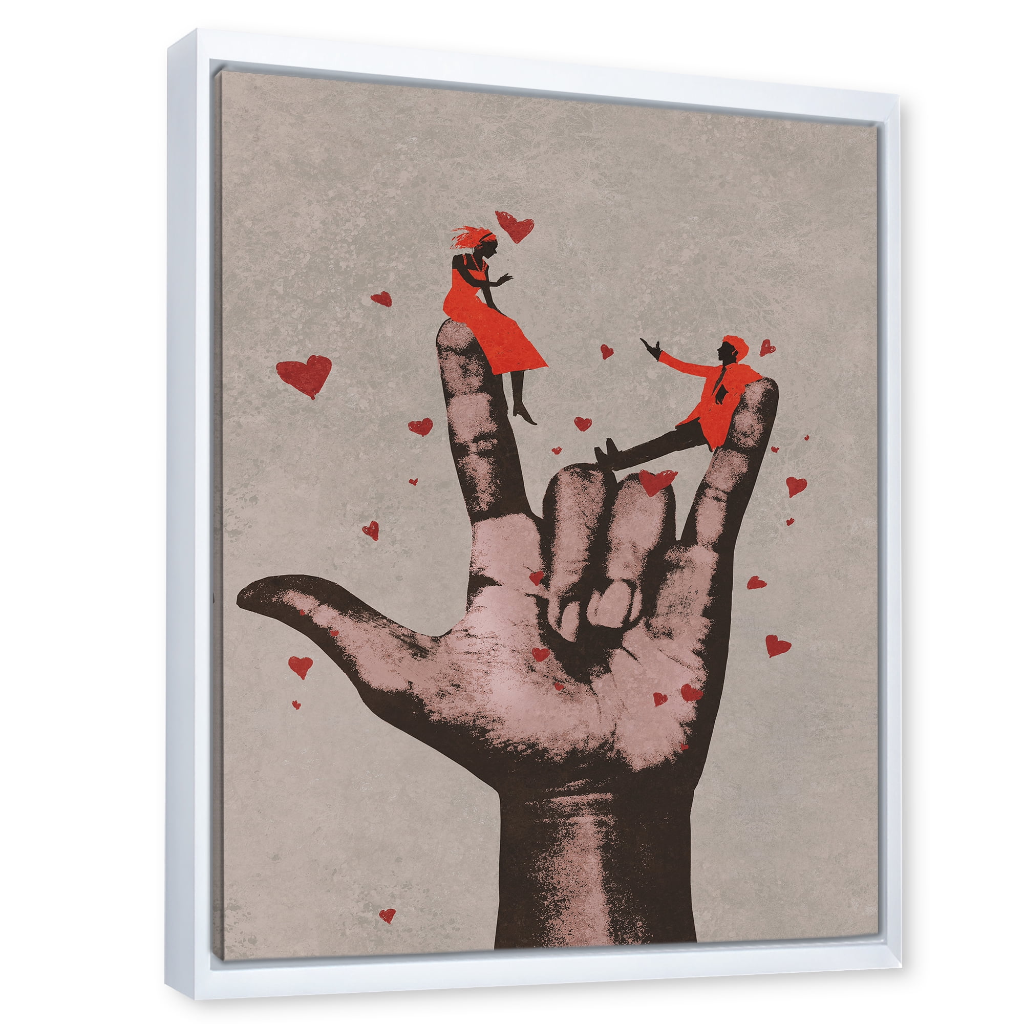 Designart 'I Love You Hand Sign With Romantic Couple' Modern Framed Canvas Wall Art Print