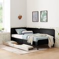 thumbnail image 3 of Twin Size Upholstered Platform Bed Frame with 2 Storage Drawers, Adjustable Velvet Sofa Bed, Black, 3 of 9