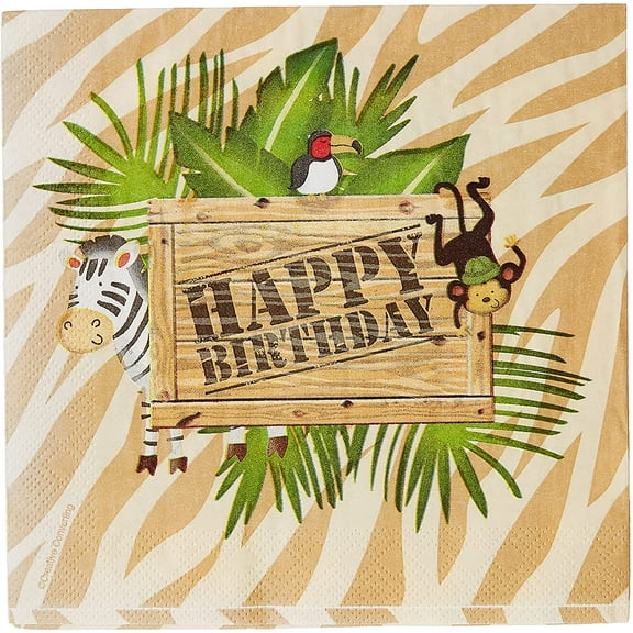 16-Count 3 Ply Paper Lunch Napkins, Happy Birthday Safari Adventure