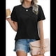 thumbnail image 2 of Tops de Verano para Mujer 2025, Camisetas Informales de Negocios con Cuello Redondo Plisado y Corta Negro L, 2 of 8