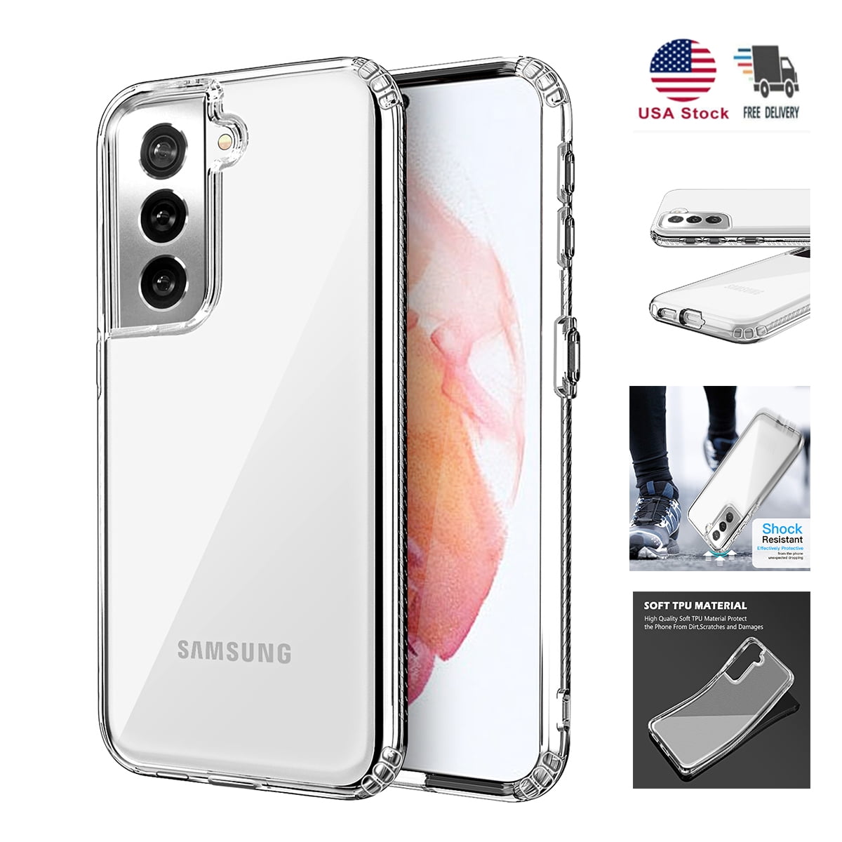 Galaxy S21 Case Crystal Clear Shockproof Bumper Protective Cell Phone Back Cover for Samsung Galaxy S21 5G Transparent TPU Slim Fit Flexible Skin for Men Women Boy Girl Rubber Silicone 4 Corners