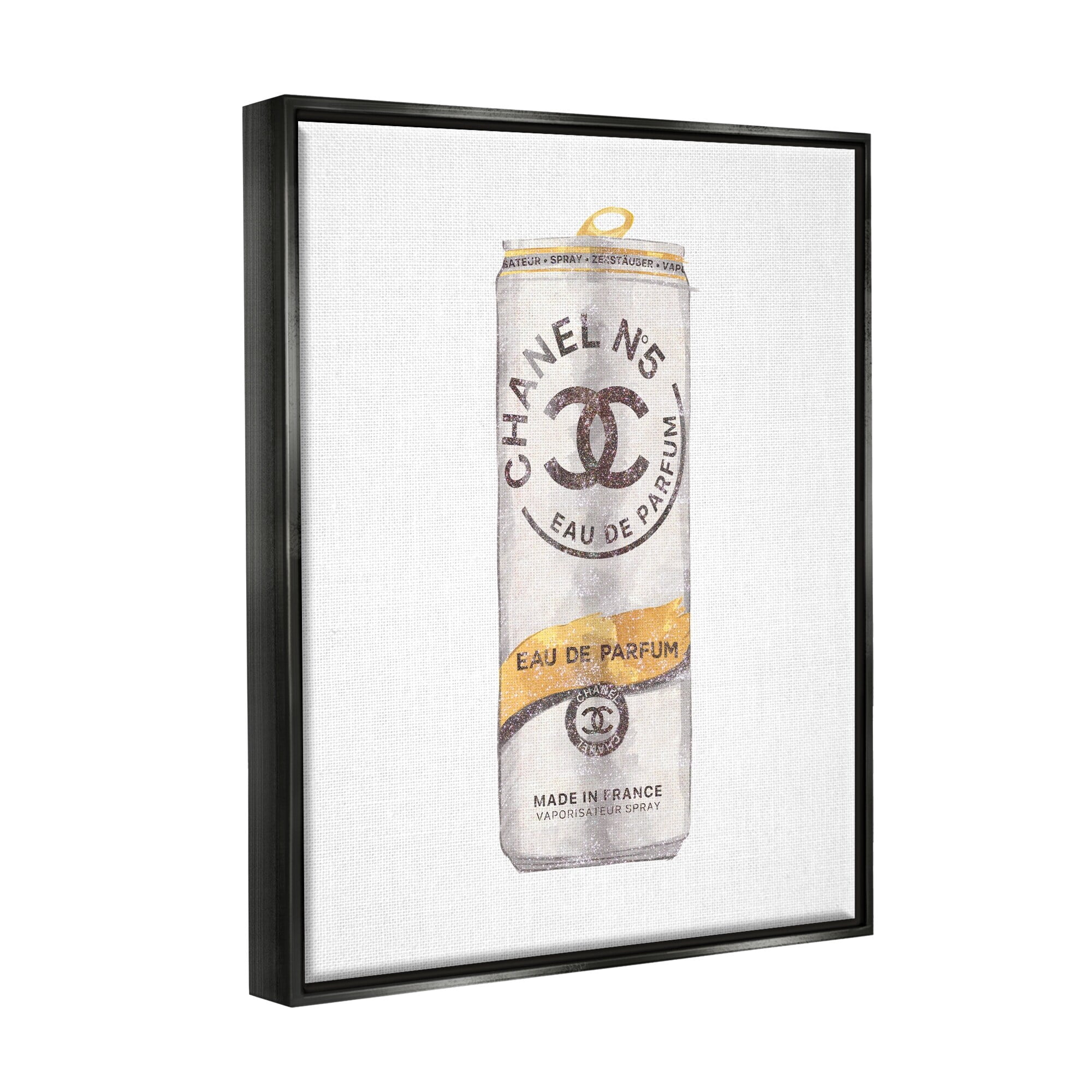 Stupell Industries Fashion Emblem Glam Perfume Beverage Can Style Jet Black Framed Floating Canvas Wall Art, 16x20, by Ziwei Li