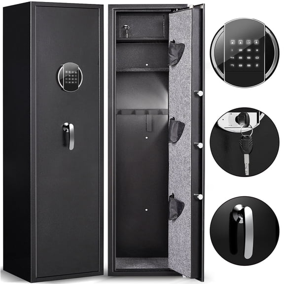 57" Digital Keypad Gun Safe, Quick Access for 5 Guns, Black, with Mute Function