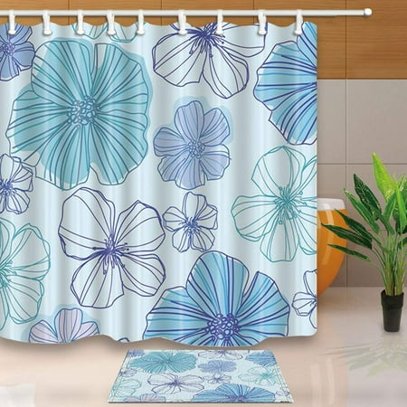 BPBOP Vector Flowers in Watercolor Shade Shower Curtain 66x72 inches with Floor Doormat Bath Rugs 15.7x23.6 (Best Flowers For Window Boxes In Shade)