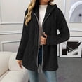 thumbnail image 2 of yuCgh Women's Fashionable Solid Color Long Sleeved Loose Hooded Zipper Down Plush Jacket with Comfortable Fit for Autumn Winter Outerwear,Black 2XL, 2 of 8