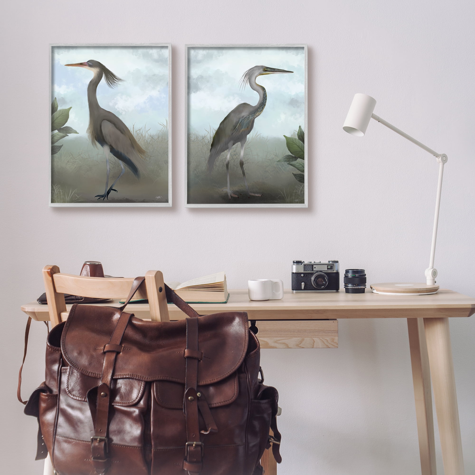 Stupell Industries Coastal Birds Gazing Animals & Insects Painting Gray Framed Art Print Wall Art, 16 x 20, Set of 2