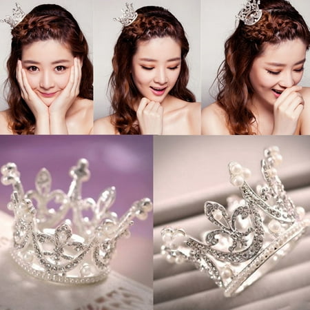 Super Mini Circle Round Pearl Crown Kid Bridal Princess Rhinestone Tiara Crowns