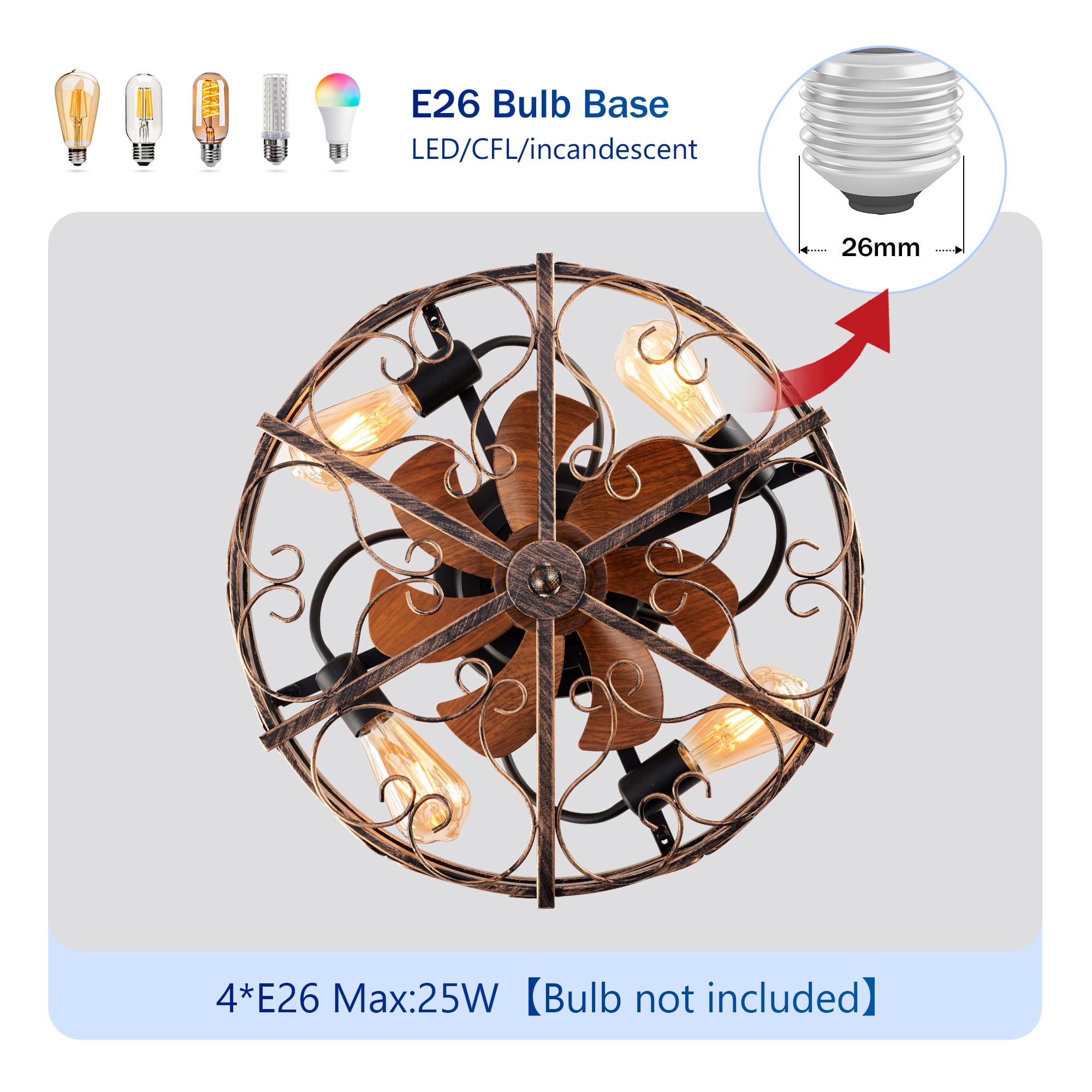 Leumius 20" Bronze Flush Mount Ceiling Fan with Light, Reversible Motor and DC Remote Control,6 Speed Ceiling Fan,Timing for Living Room Bedroom Dining Room(NOT Included Bulbs)