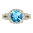 thumbnail image 2 of Dazzlingrock Collection 7mm Cushion Blue Topaz & Round White Diamond Halo Split Shank Engagement Ring for Women (0.25 ctw, Color I-J, Clarity I1-I2) in 18K Yellow Gold, Size 10, 2 of 5