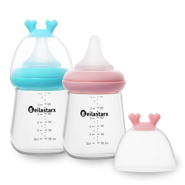 Biberón de Vidrio Beilastarx para Bebé 180 ml Anticólicos Flujo Lento