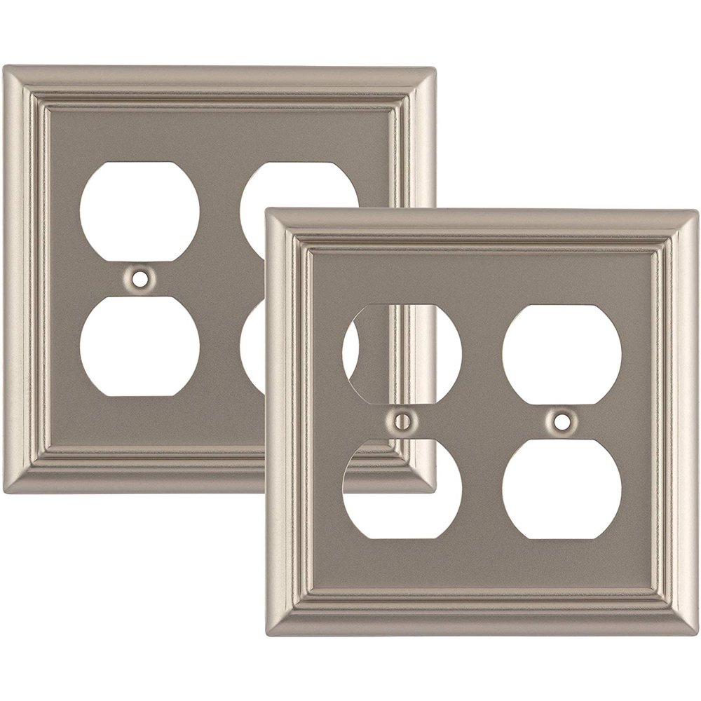 Sleeklighting 2 Pack Decorative Beveled Satin Nickel Outlet Covers 2 Gang Duplex