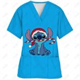 thumbnail image 3 of Blusa de uniforme de trabajo con cuello en V y cordón de manga corta con estampado de dibujos animados de Disney Stitch para mujer, 3 of 5