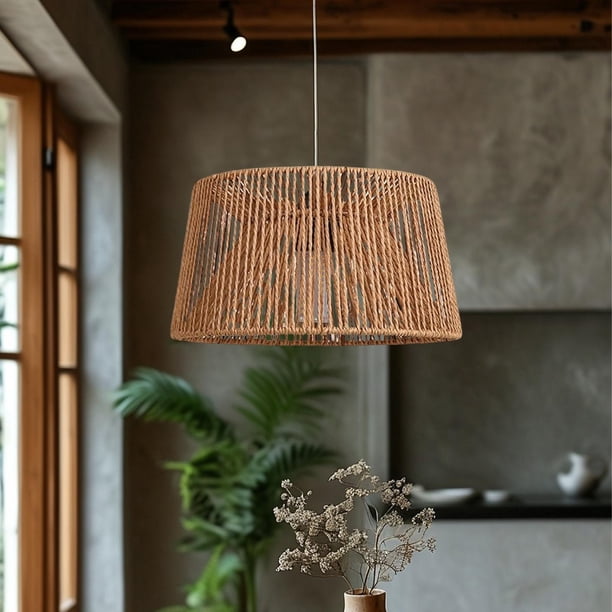 Pantalla de lámpara colgante de cuerda de papel tejida, protector de bombilla, cubierta de lámpara colgante rústica, decorativa para cocina, casas de