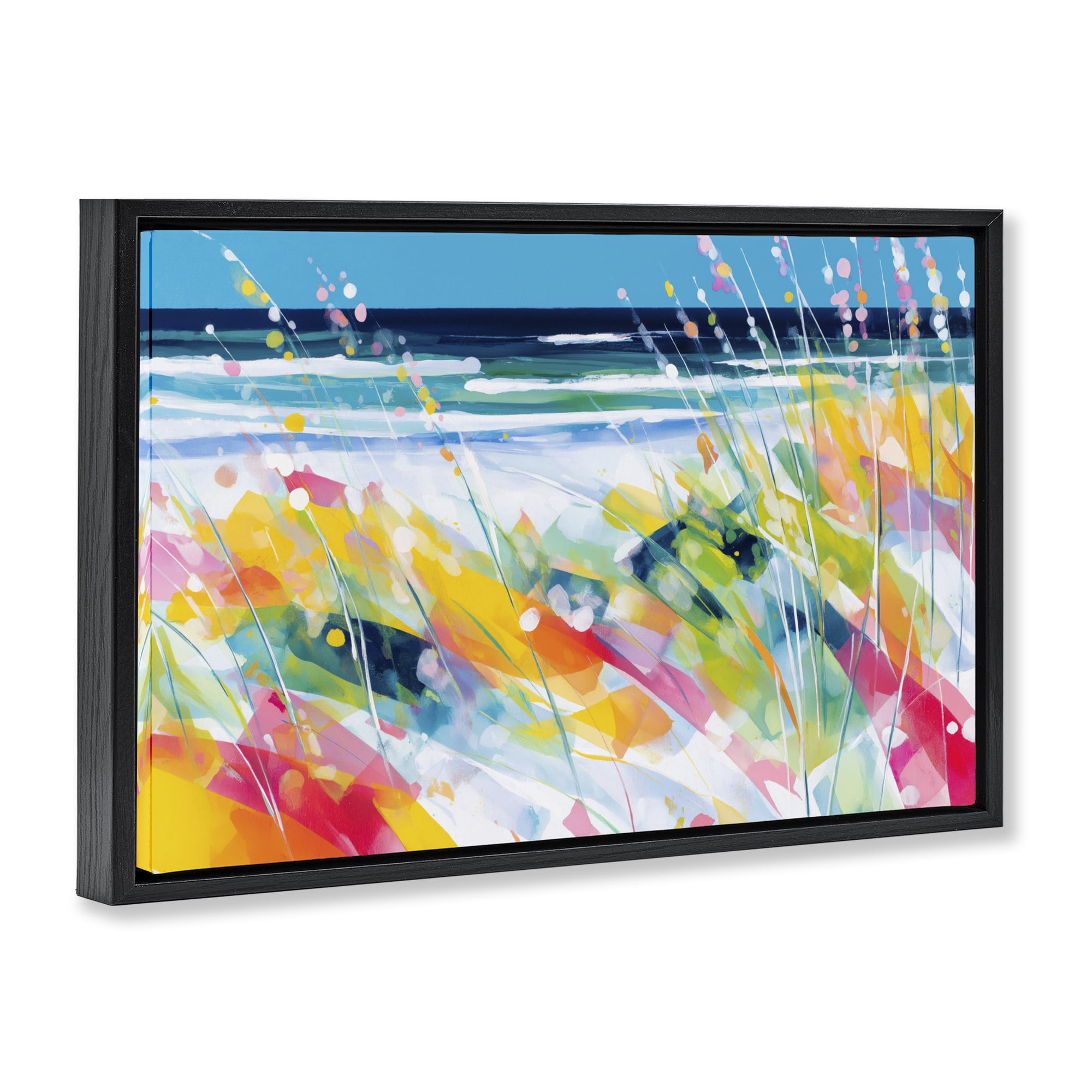Stupell Industries Sea Oats & Ocean Breeze Abstract Black Framed Floater Canvas Wall Art, design by Chromatic Storm Studio