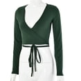 thumbnail image 2 of Qiylii Women Sexy Slim Crop Tops Deep V-Neck Front Lace-up Base Shirt, 2 of 7