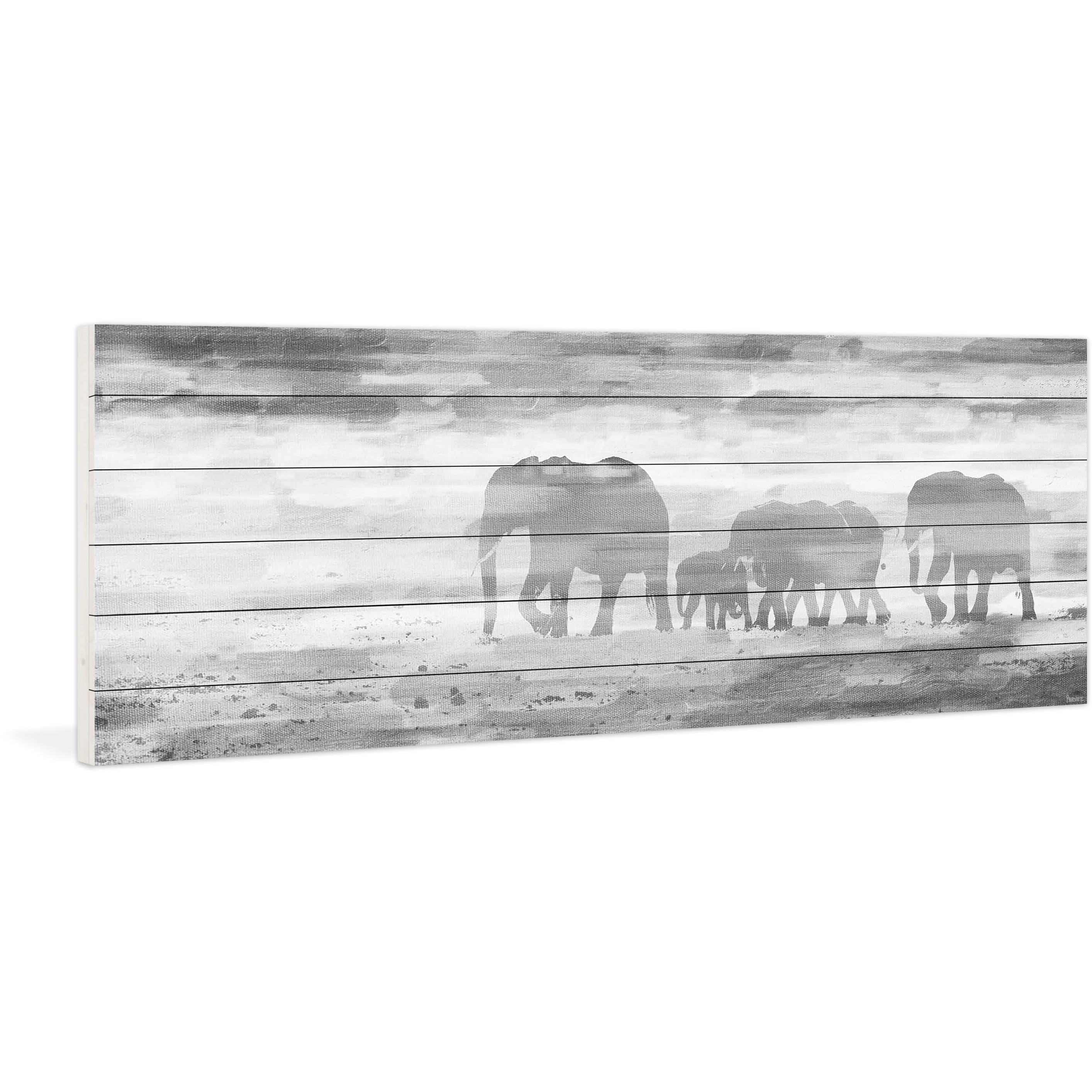 Parvez Taj Parade of Tusks White Wood Wall Art, 10" x 30"