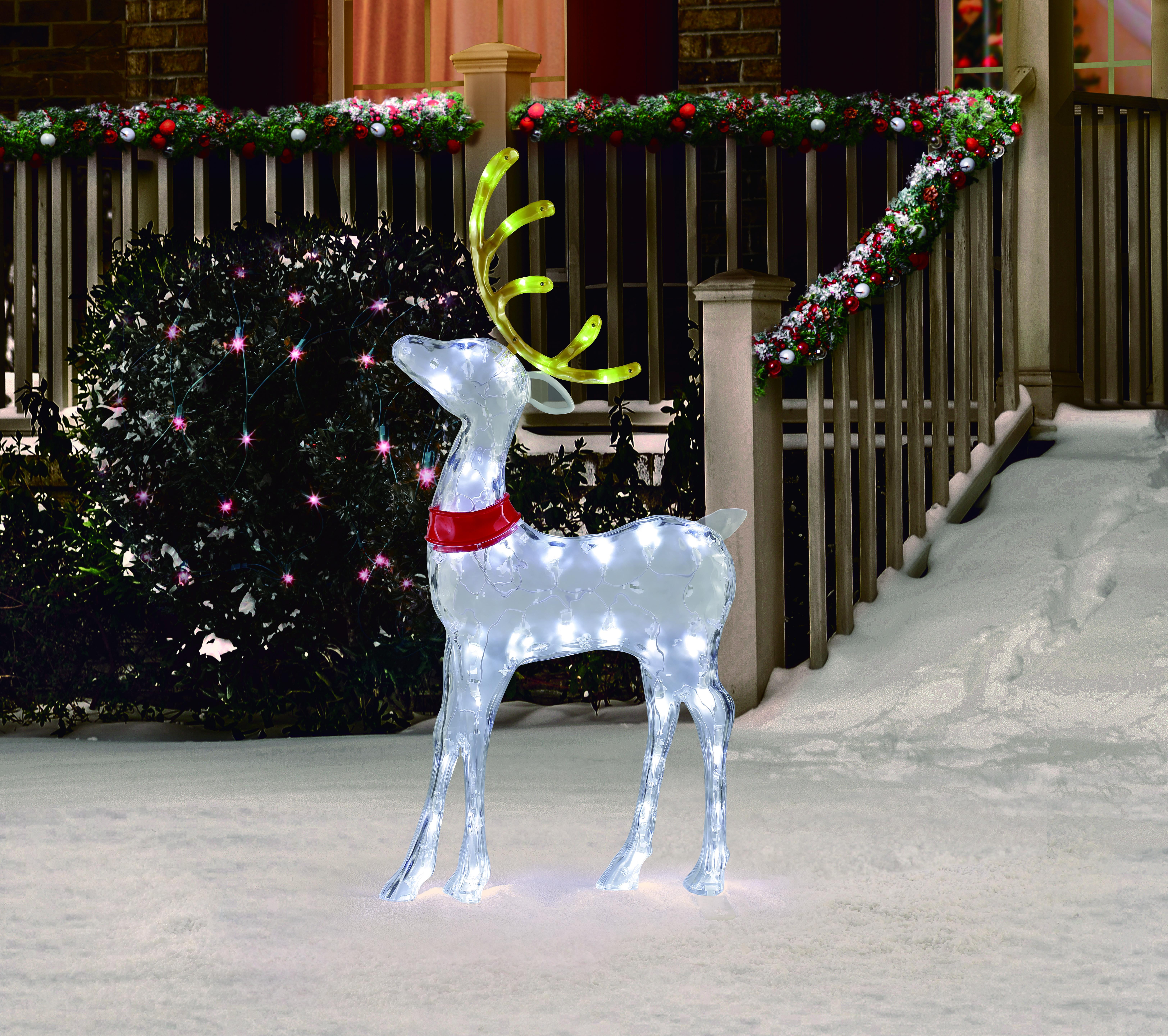 Holiday Time Indoor and Outdoor Light-up Standing 30" Red Strap Icy Acrylic Reindeer with 40 LED Holiday Lights
