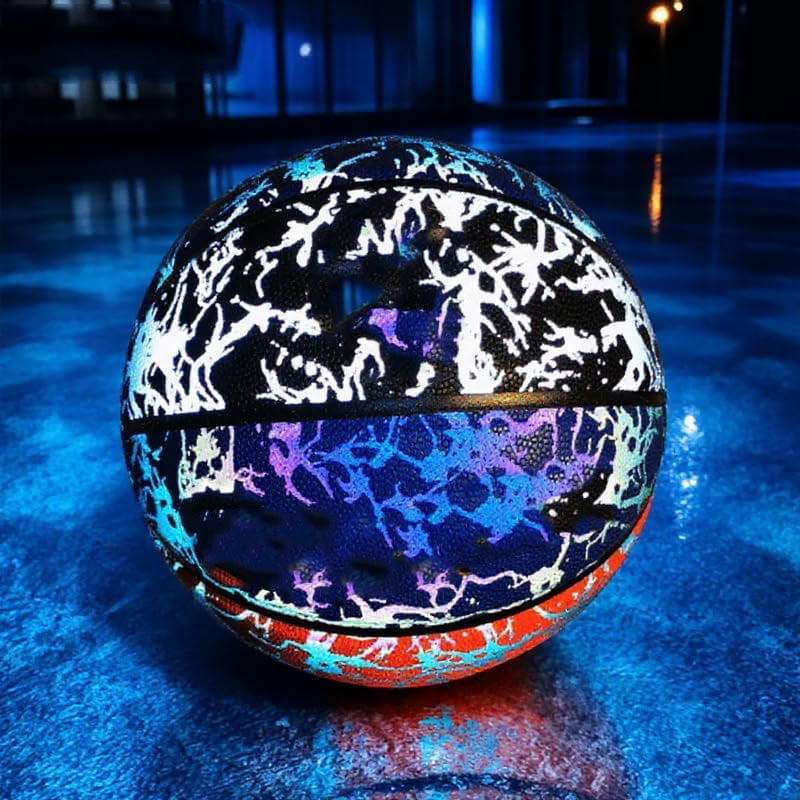 Reflective Basketball, Glow in Dark Design, Light Up Basketball with Pump, Blue Yellow White