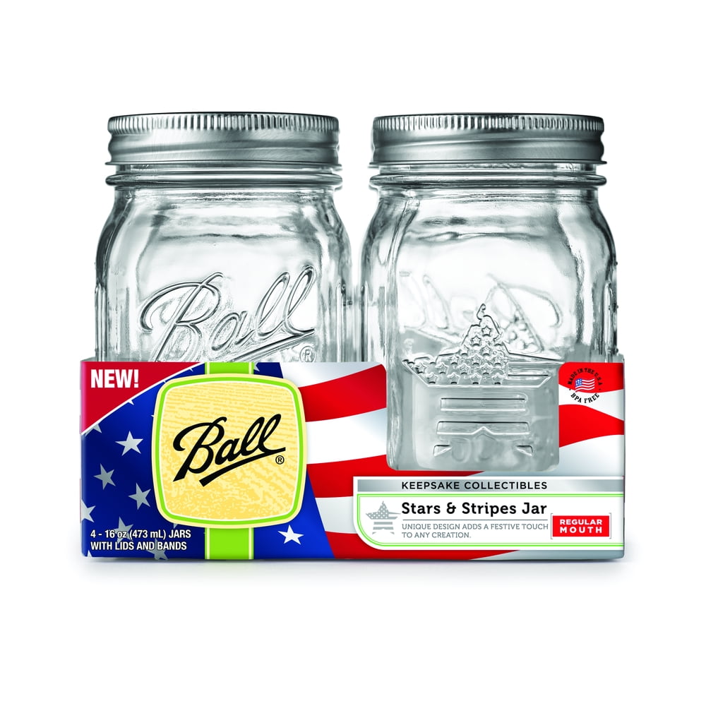 Ball(R) Regular Mouth Keepsake Canning Jars 4/PkgPint USA, 16oz
