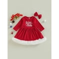 thumbnail image 2 of Toddler Baby Girl Christmas Dress Santa Claus Dress Red Velvet Long Sleeve Tulle Princess Dress with Headband Outfit, 2 of 8