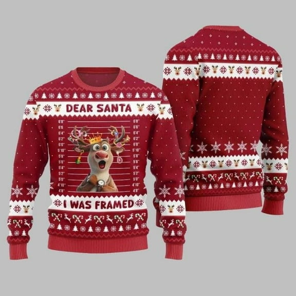 2025 Christmas Reindeer Dear Santa I Was Framed Ugly Christmas Sweater