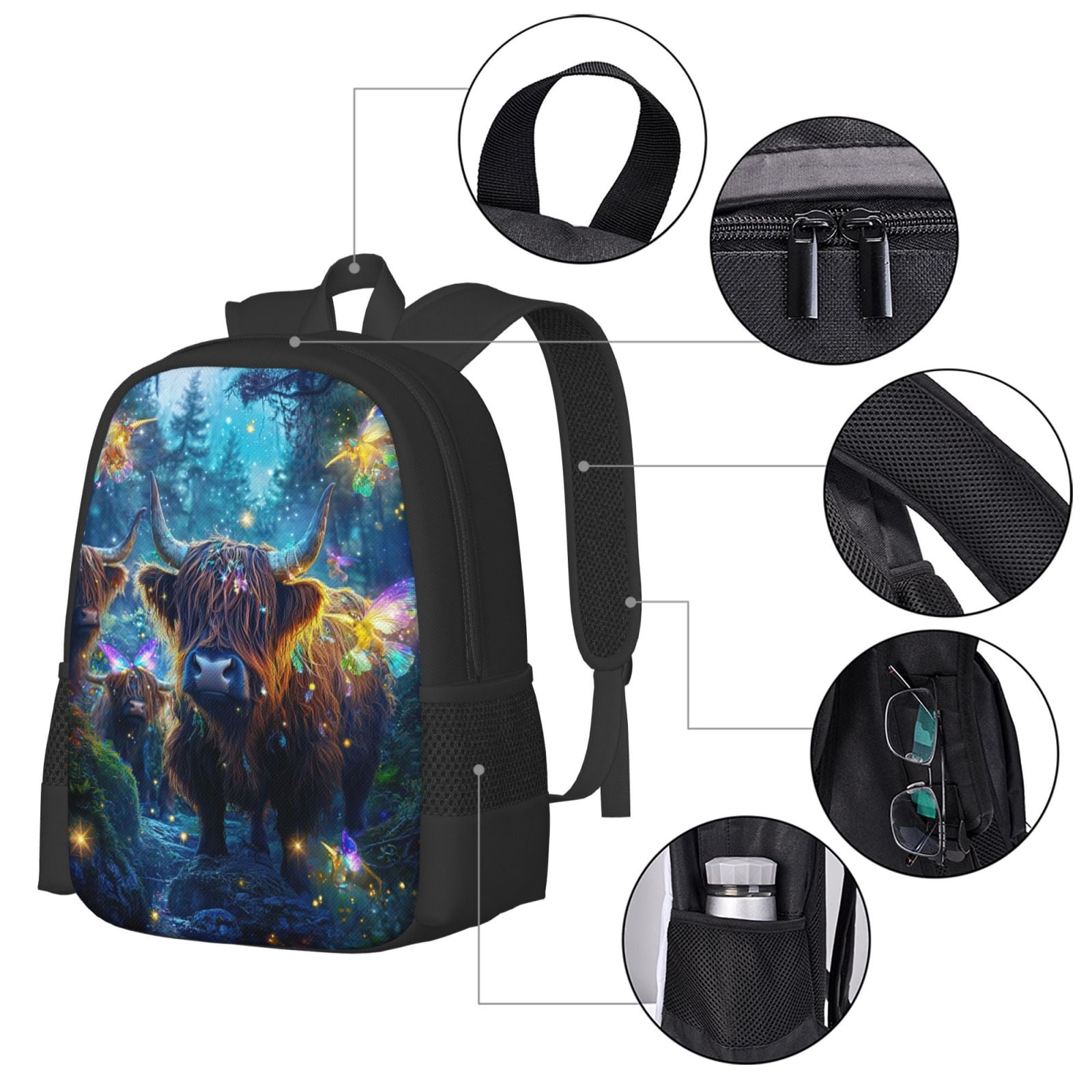 Highland Cow Backpack Lightweight Casual Backpacks Fashion Printed Daypack 16.5"