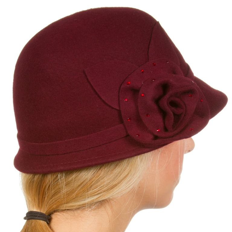 Sakkas Jewel Vintage Style Wool Cloche Bell Hat - Burgundy - One