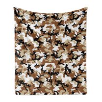 Camouflage Soft Flannel Fleece Blanket, Abstract Style in Various Shades of Brown Pattern Camouflage Motif, Cozy Plush for Indoor and Outdoor Use, 50" x 70", Pale Caramel Tan Black, by Ambesonne