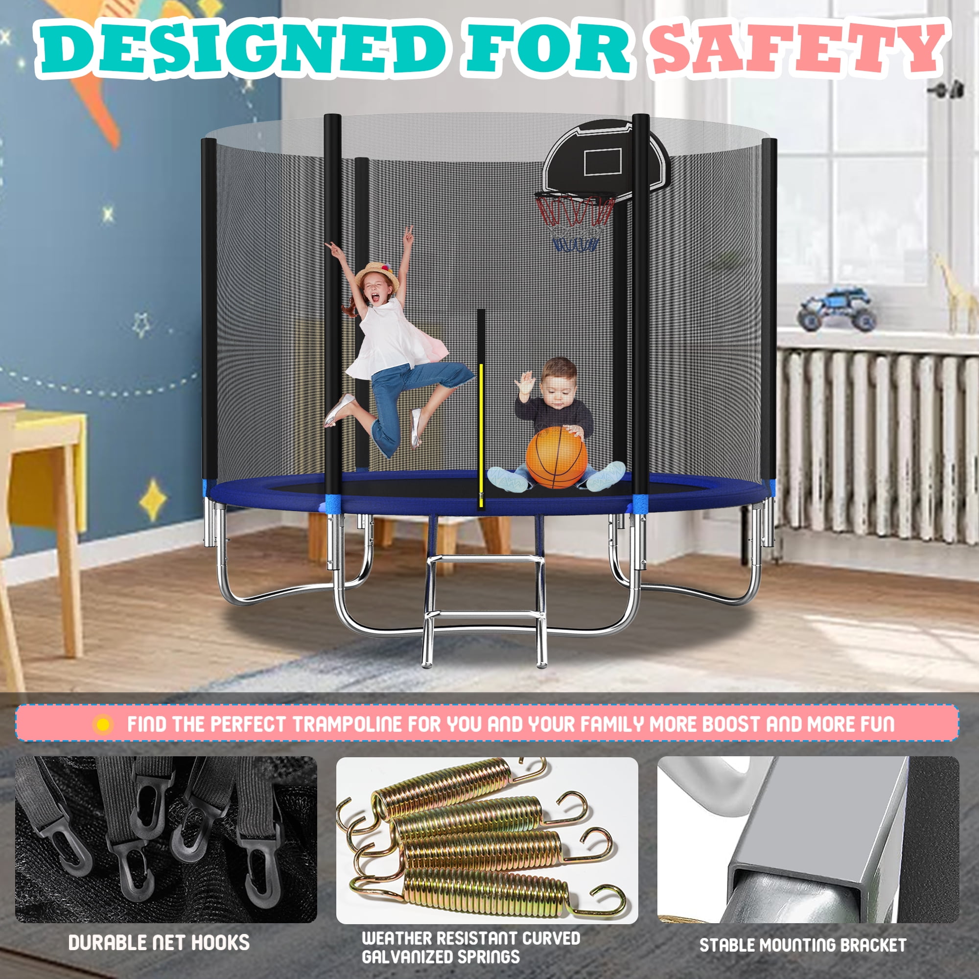 Shengchao Trade 10FT Recreational Trampoline with Enclosure Net and Ladder, Outdoor Anti-Rust, ASTM Approved