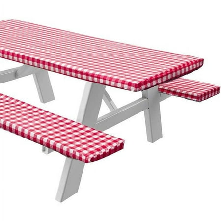 

BEBUTTON Kitchen Table Set Outdoor Vinyl Tablecloth Rectangular Fitted Cover Table + Benches 3-pc Set Flannel Backing Elastic 30x72 (6-FT) Waterproof Wipeable at Home