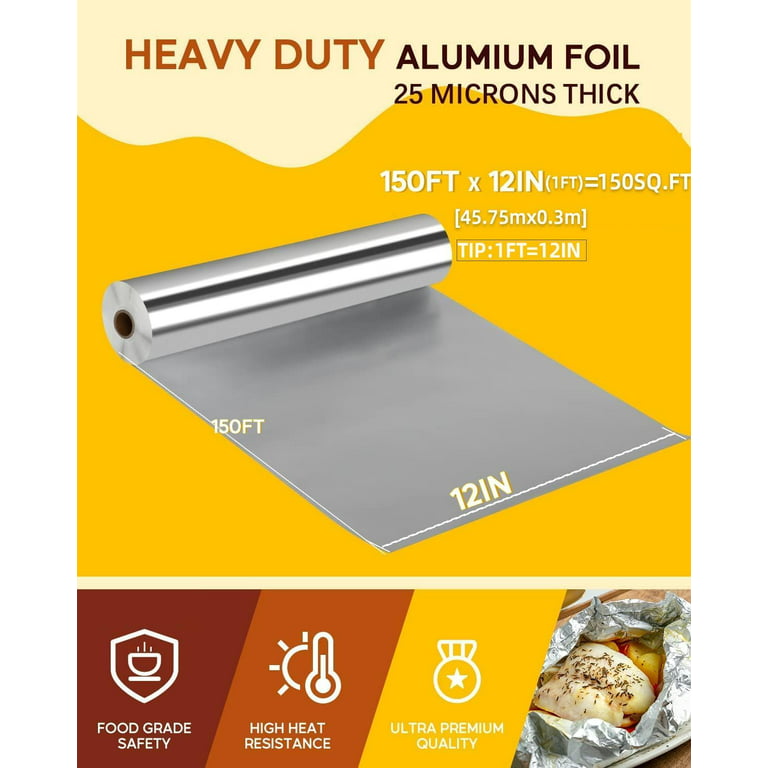 Katbite Aluminum Foil Heavy Duty 12inx150ft,Aluminum Foils Roll with  Serrated Cutter,150Sqft 