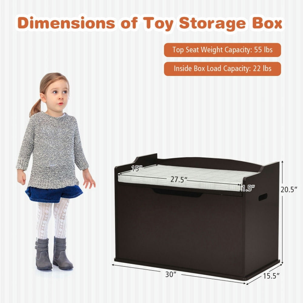 GVN Kids Toy Wooden Flip-top Storage Box Chest Bench with Cushion Hinge-Brown, Toy Organizers and Storage for Kids, Boys, Girls, Nursery