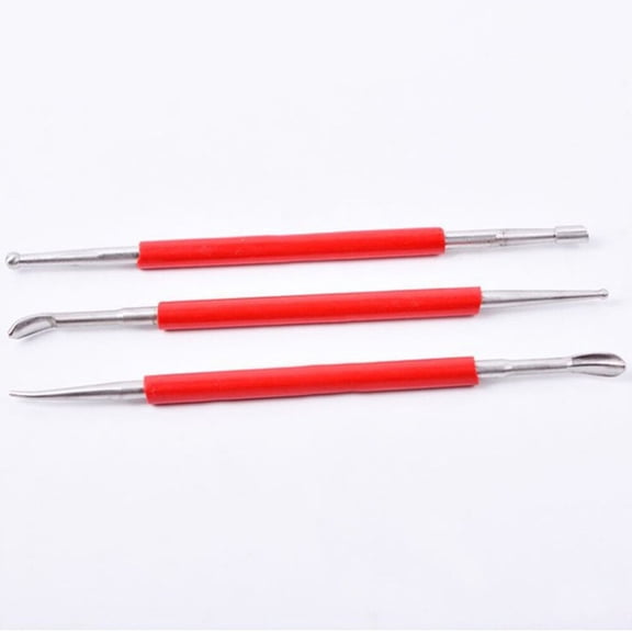 PENIKOKO 3 Set Pottery Tool Set Stainless Steel Clay Sculpting Tools Red for Wood Models Back to School