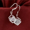 thumbnail image 4 of 1Pair Elegant Fashion Cube Brass Cubic Zirconia Dangle Earrings Clear Silver Color Plated 30x11mm, 4 of 5