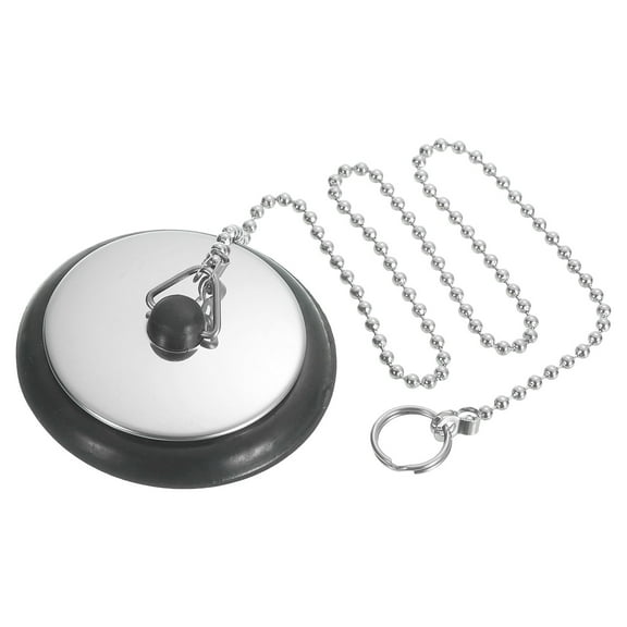1.57" Bathtub Drain Stopper, Rubber Sink Plug Blocker with 15" Chain, Silver