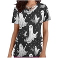 thumbnail image 1 of Tops Cortos para las Mujeres, Halloween Impreso en Cuello en V con Bolsillo, Moda Casual Manga Corta, 1 of 5