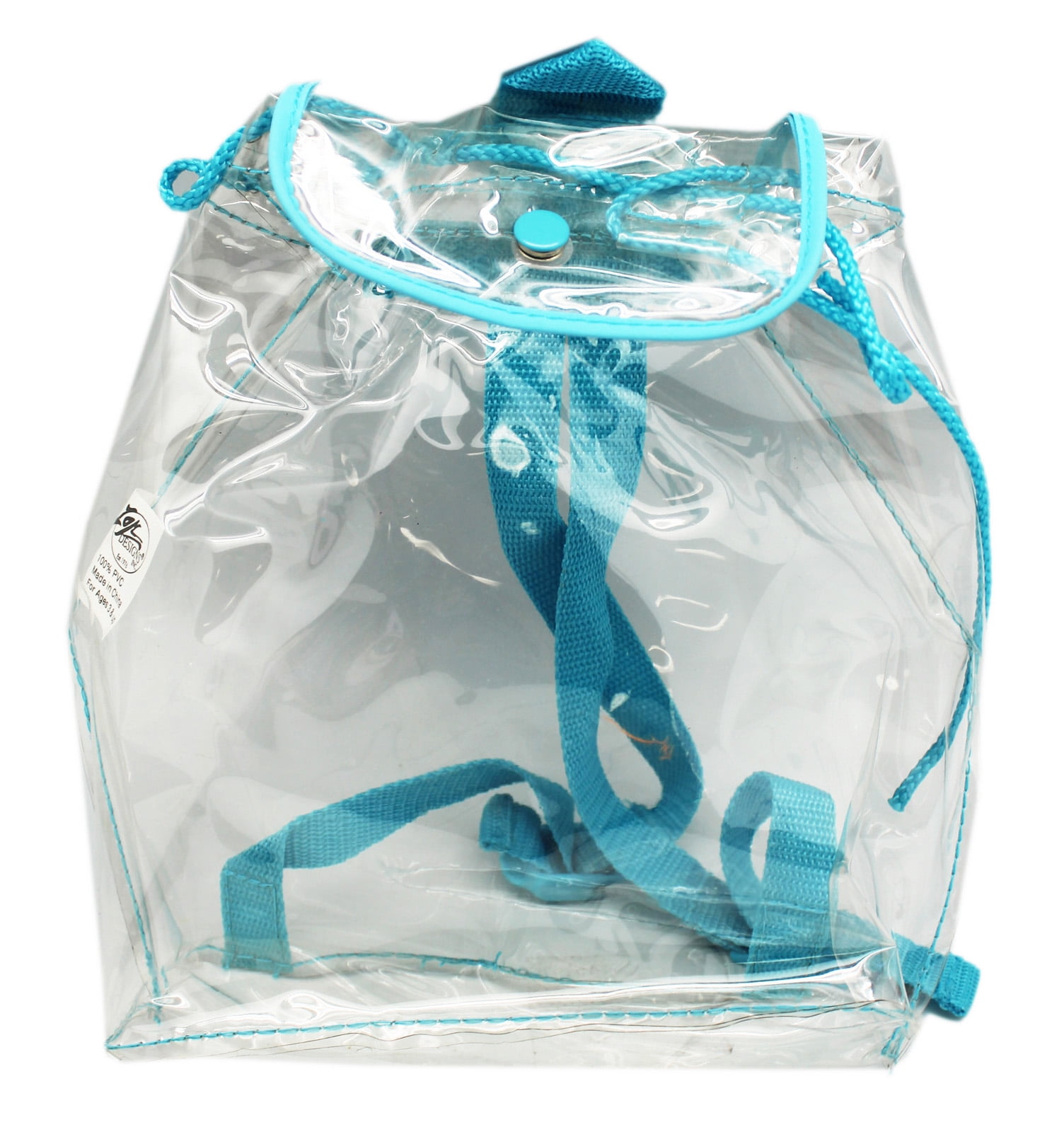 Clear Plastic Mini Backpack Knapsack With Teal Back Straps by
