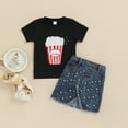 thumbnail image 2 of LNMQLPDBS Baby Girl Sets Little Girls Pattern Printed Short Sleeved Crewneck T Shirt & Denim Fringe Edge Skirt 2pcs Outfits Toddler Girls Clothes Summer Stylish Casual Girls Skirt Set, 2 of 4