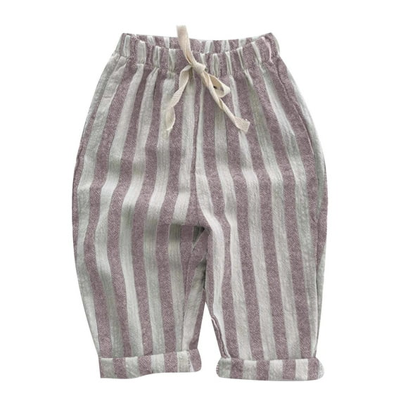 LYHaoo Kids Baby Girl Minimalist Striped Pants Daily Elastic Waist Pants Loose Boys Pants Sizes 18-24 Months Purple